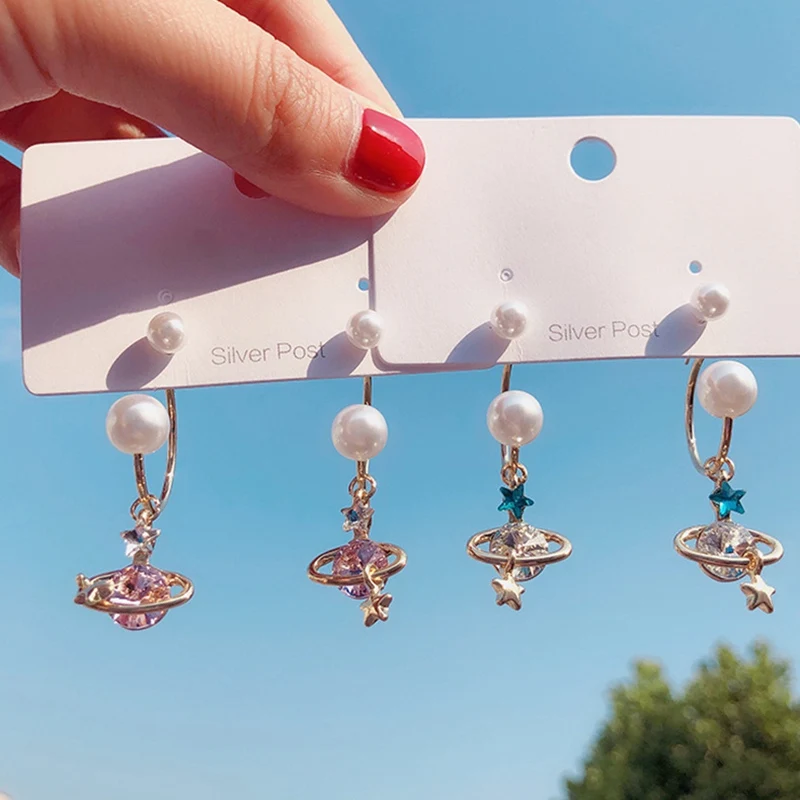 

2019 Female Dangle Earrings Simulated Pearls Ear Jewelry Rhinestone Star Long Earrings Fashion Brincos Girls Pendientes Mujer