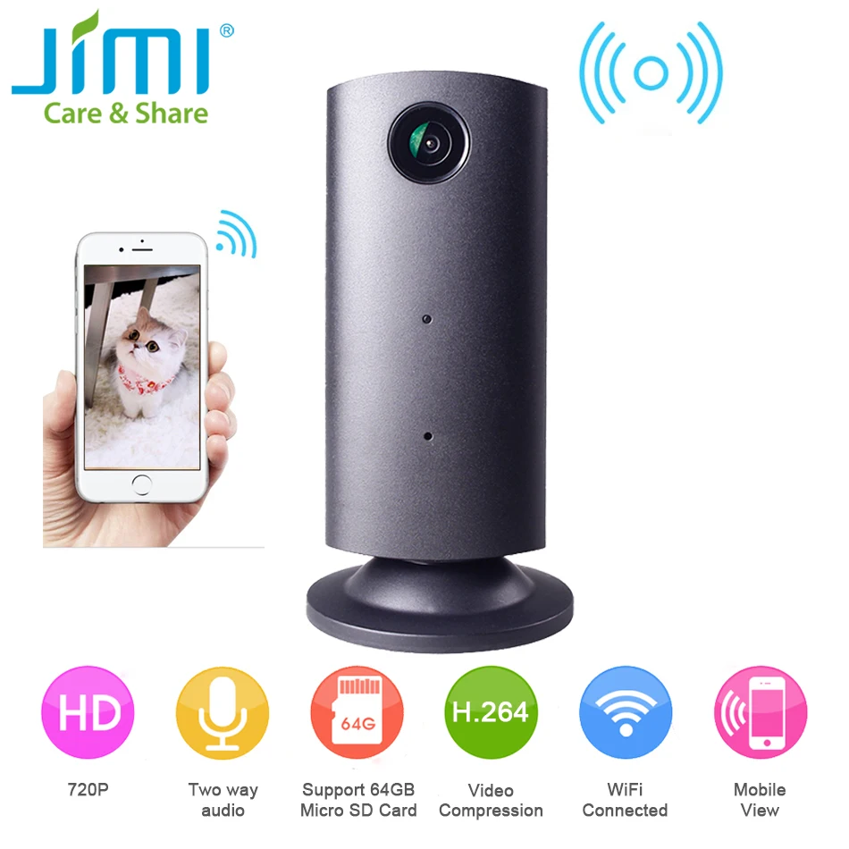 Jimi JH08(Black) Wireless IP Remote Control Camera 720P Network Camera Two Way Audio surveillance Security Camera Baby Monitor