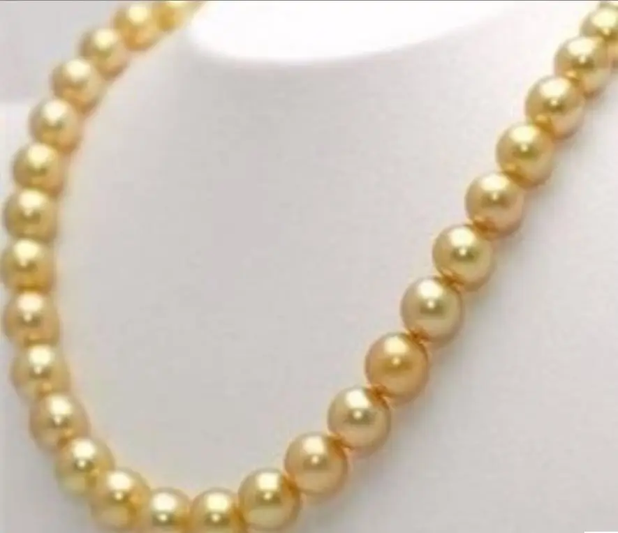 

FREE SHIPPING>>>@@ > 10MM GOLDEN SOUTH SEA SHELL PEARL NECKLACE 18"+^^^@^Noble style Natural Fine jewe &