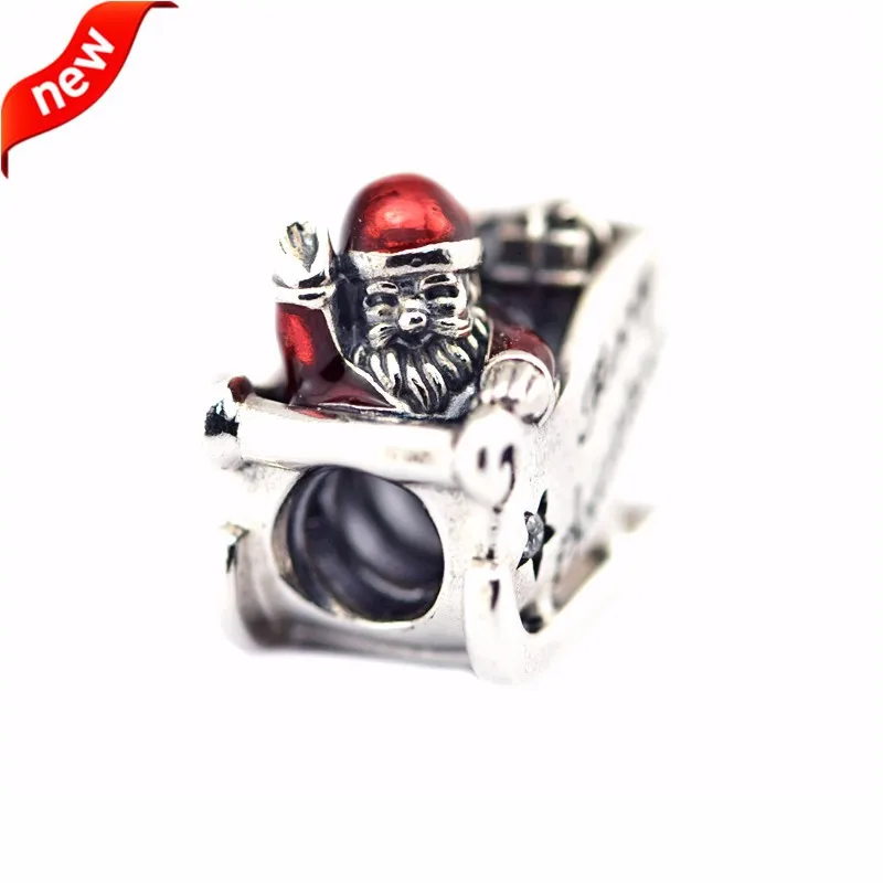 

CKK Beads Sleighing Santa Charms with Translucent Red Enamel 925 Sterling Silver Fits Charm Bracelets Bead for Jewelry Making