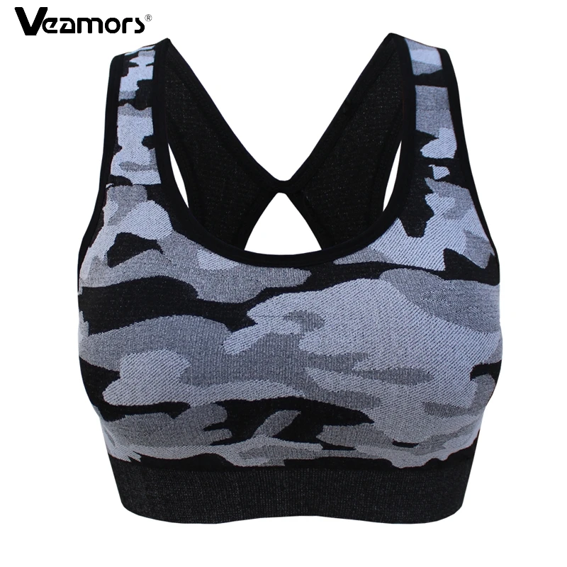 

VEAMORS Women Camouflage Yoga Sport Bra Wirefree Shockproof Gym Running Bra Cropped Tops Seamless Padded Fitness Underwear Vest