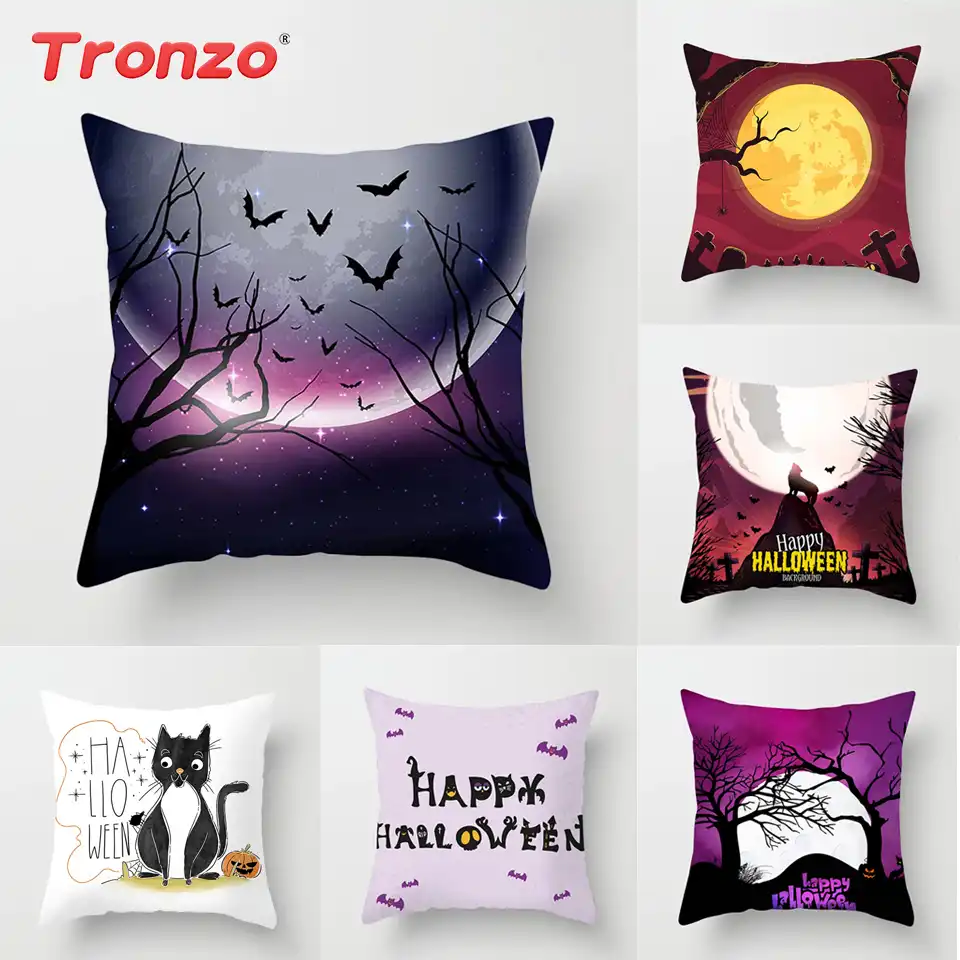 Tronzo Наволочка на Хэллоуин Счастливый Хэллоуин украшения для дома Тыква Забавный чехол для подушки с мультяшным принтом 45*45 Ужасы вечерние п...