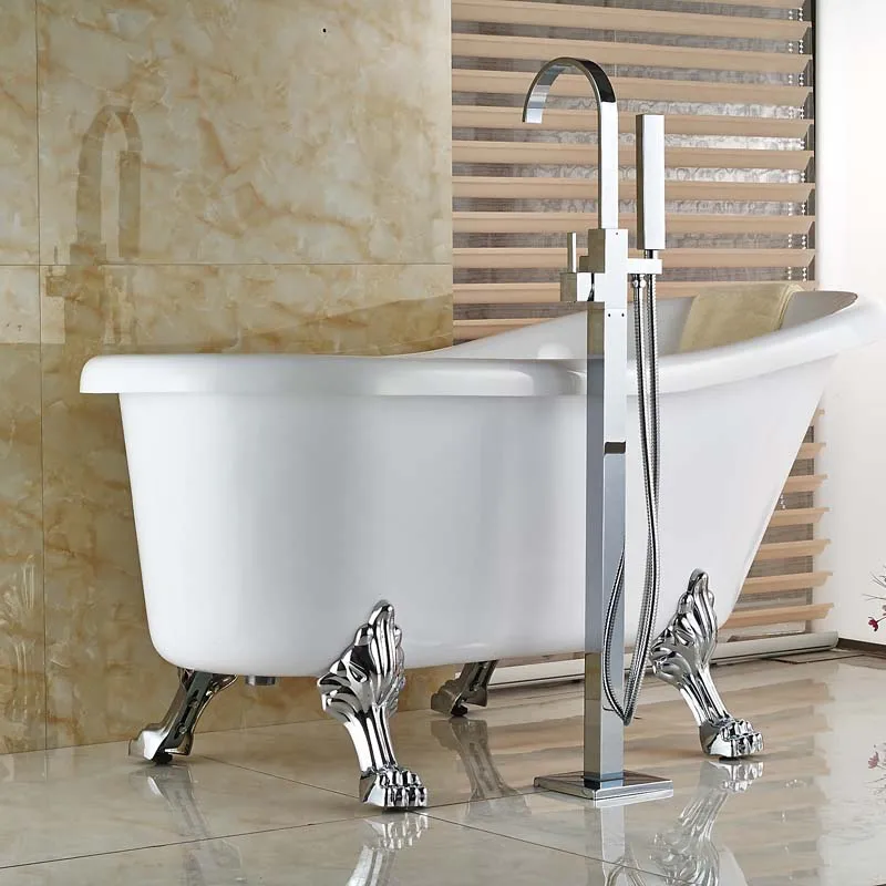 Nuevo-Chrome-piso-Mount-clawfoot-Ba-eras-ba-era-llenador-grifo-de-mano-de-pie-sola (2)