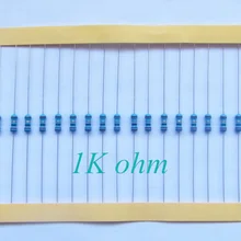 50 шт. 0,5 Вт 1/2W металлический пленочный резистор 1 кОм 1KR 1% Допуск точности Соответствует rohs, не содержит свинец на