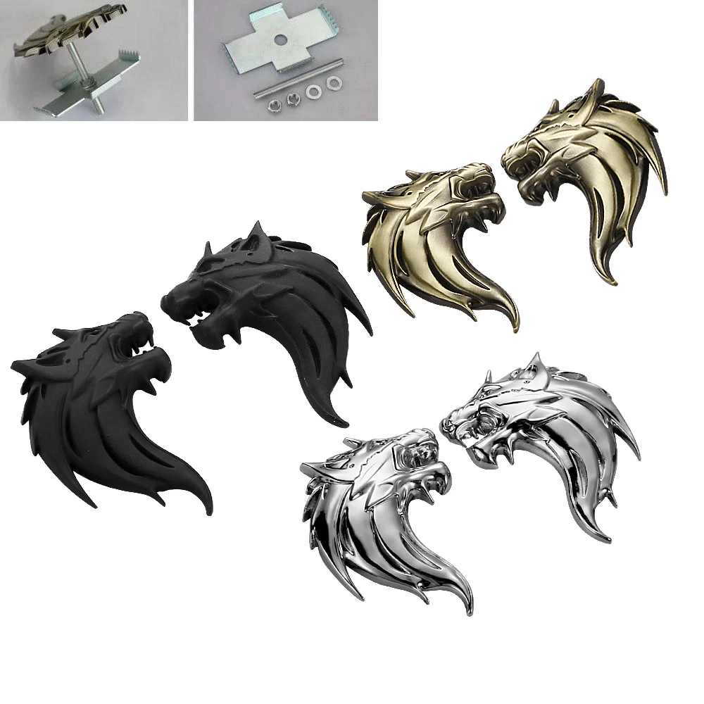 

100% 3D Metal Wolf Head Auto Motorcycle Car Sticker Logo Emblem 2Pcs/Pair ( Left + Right ) Decoration Car styling
