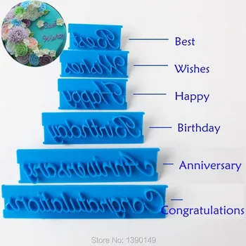 

6Pcs/Set Handwritten Phrase Letters Printing Cutter Mold Happy Birthday Best Wishes Anniversary Congradulations Shape Cake Decor
