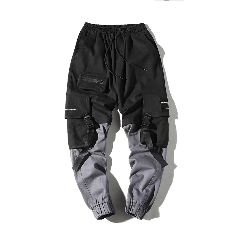 Новинка, мужские уличные брюки, Harajuku, хлопок, много карманов, сшитые цветные брюки карго, мужские хип-хоп повседневные эластичные брюки ABZ369