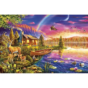 

Diamond Painting Embroidery Pictures Of Rhinestones Cross Stitch Kit Diamond Mosaic Crafts Deers With Lake