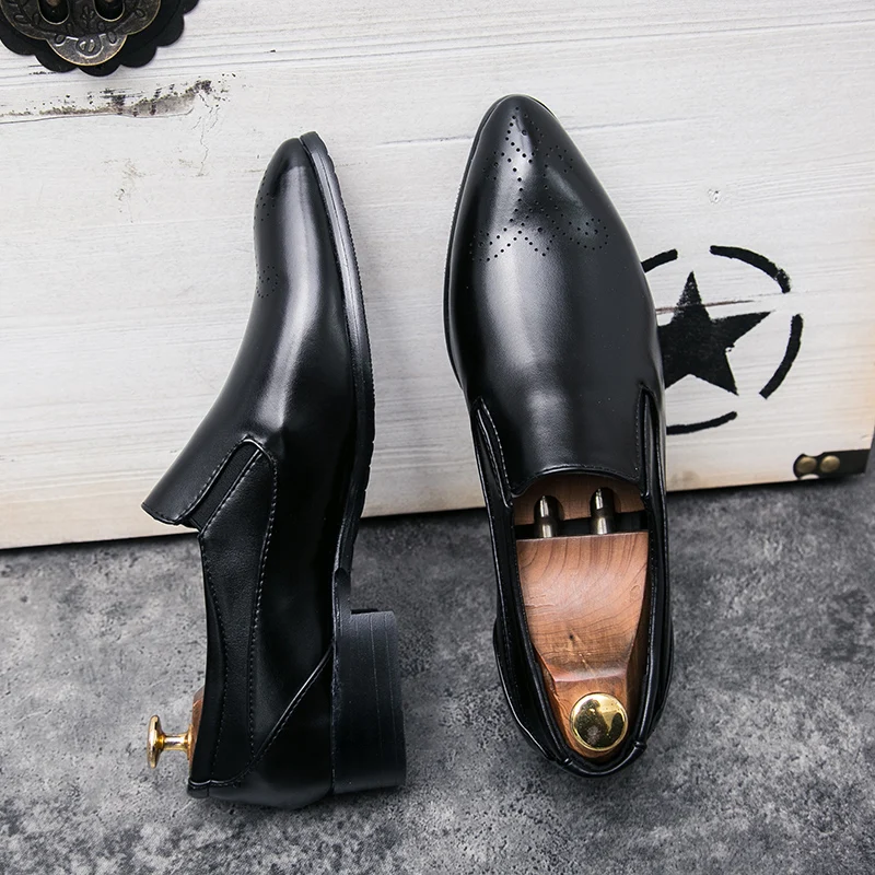 retro slip on leather shoes men luxury brand eurpean dress male footwear wedding elegant classic pointed oxford shoes for men (9)