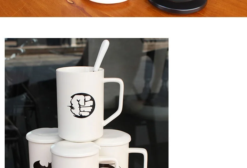 OUSSIRRO, модный супер герой, Ceranic, кружки, чашка, креативная, с ложкой и крышкой, кружка для молока, чашка для путешествий, портативный стакан, напиток, Бэтмен