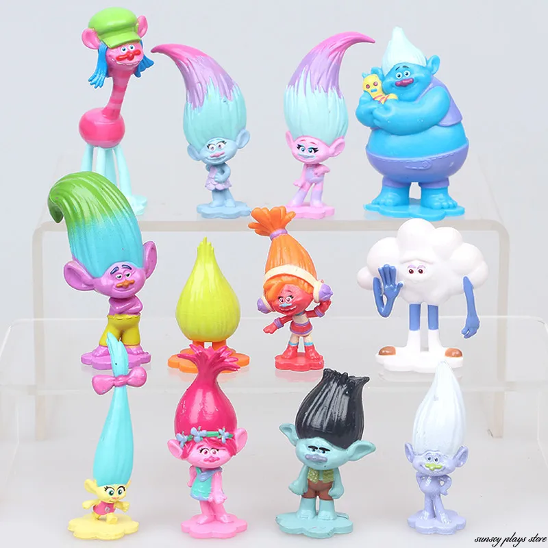 

Hot 12Pcs/Set Dreamworks Trolls Movie Figure Collectible Dolls Poppy Branch Biggie PVC Trolls Action Figures Long Hair Doll Toys