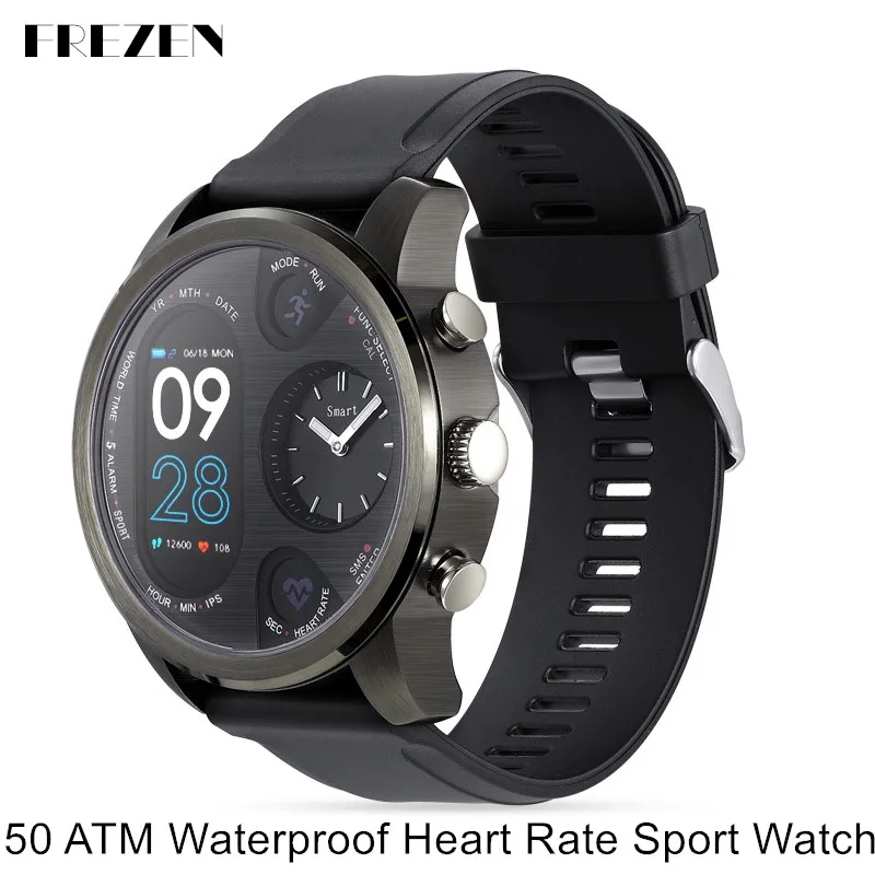 

Sport Smart Watch 5ATM Waterproof Fitness Tracker Blood Pressure Oxygen Heart Rate Monitor Smartwatch Dual Time Zone T3