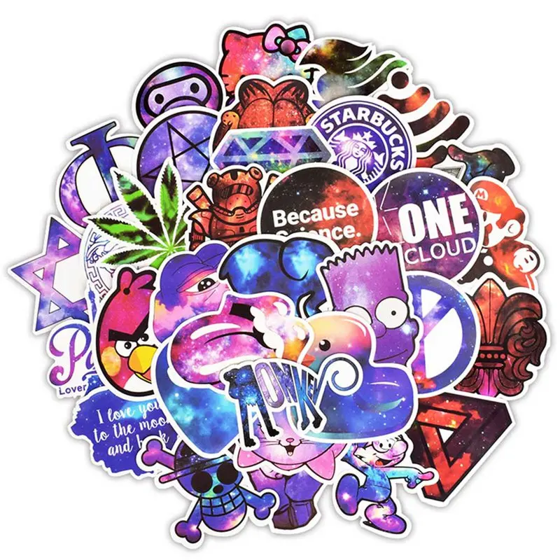 

NEW 50pcs/pack Cartoon ET Ufo Laser Stickers For Suitcase Skateboard Laptop Motorcycle Toys Flash Waterproof Graffiti Decals