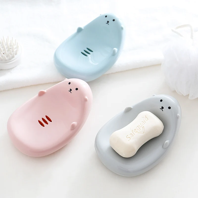 

1Pc Portable Travel Rectangular Soap Dish Plastic Catoon Lock Leak Dish with Lid Soap Dish Box Case Holder Container
