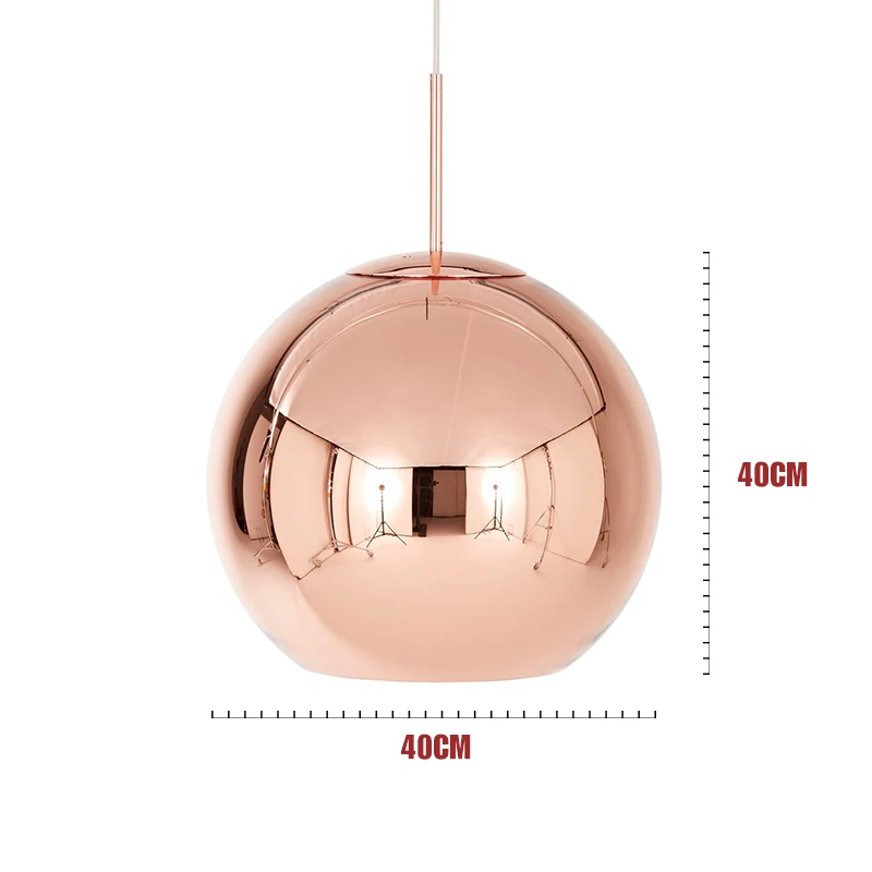 Светодиодный подвесной светильник из меди и стекла, широкий зеркальный шар, подвесные светильники для гостиной, спальни, промышленный светильник, светильники для домашнего декора - Цвет корпуса: C DIA 40CM
