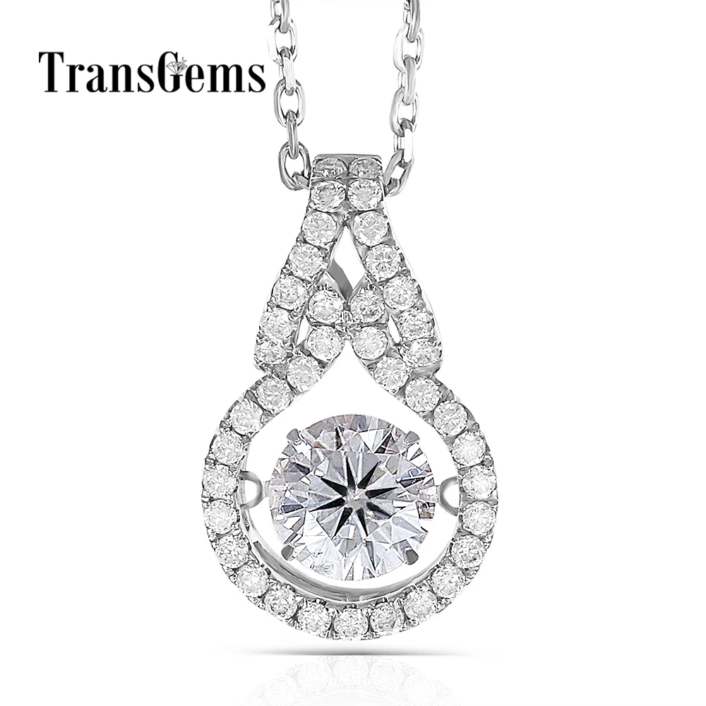 

Transgems Solid 14K 585 White Gold Center 1ct Carat 6.5mm F Color Moissanite Floating Setting Pendant for Women Birthday Gifts