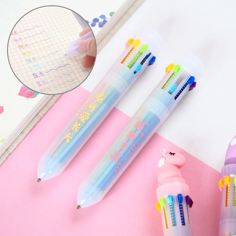 Ballpoint Pen 0.7mm Kawaii Pen Supplies Creative Cartoon 10 colors in 1 Presse Ball Pen For School Writing Office  Stationery   