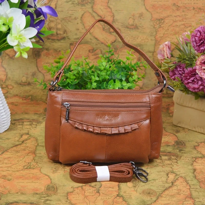 

GOLD CORAL Designer Genuine Leather Women's Casual Small HandBags for Ladies Shoulder Bags Cowhide Multi-pocket Shopping Packs