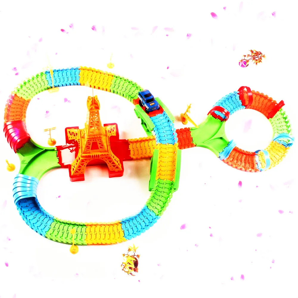 

278pcs/set DIY Children Toy Track Electronics Music Tower Assemble Railway Rail Car Toy For Kid birthday Gift Toys
