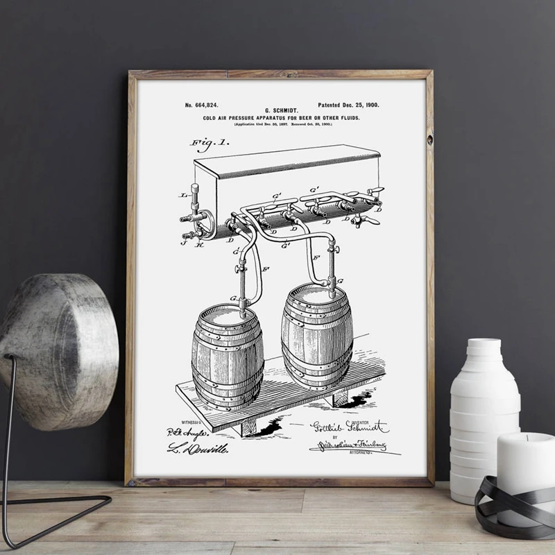 Beer Keg Cold Air Pressure Tap Patent Prints Be'er wall Decor