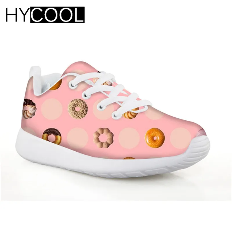 HYCOOL детские кроссовки для девочек с рисунком пончиков, печенья, кроссовки для бега, удобная футбольная обувь на шнуровке, Детская уличная обувь для футбола - Цвет: SS0372BN