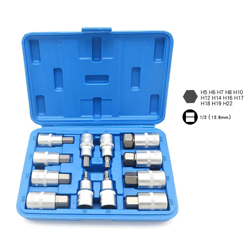 

12Pcs Metric Hex Bit Socket Set 1/2" Drive Allen Key Chrome Vanadium steel Screwdriver Bit Sockets
