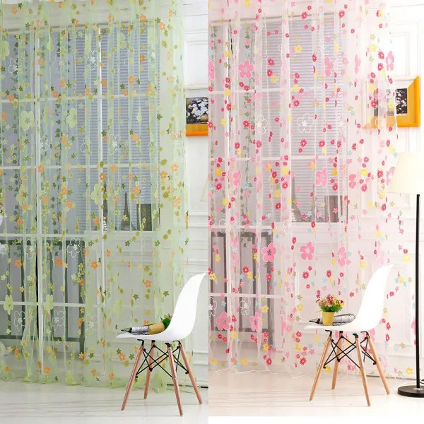 

NEW Panel Window Balcony Tulle Room Divider Scarf CurtainFloral Print Sheer Curtain