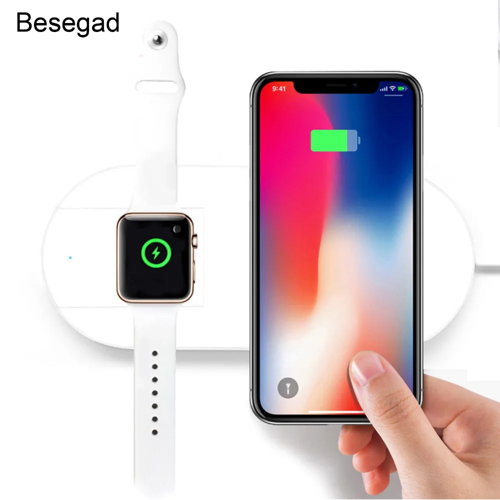 

Besegad 2 in 1 Fast Wireless Charging Pad Stand Station Holder For Apple Watch Series 1 2 3 4 iPhone 8 X 10 7 6S Galaxy S8 Plus