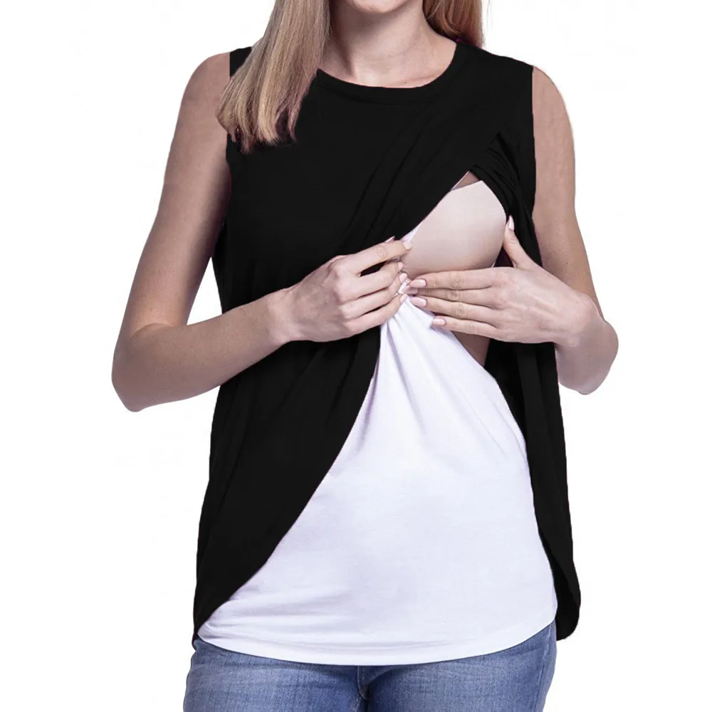 

2019 Women's Maternity Nursing Wrap Top Cap Sleeves Double Layer Blouse T Shirt Summer Maternity Shirt Clothes For Women