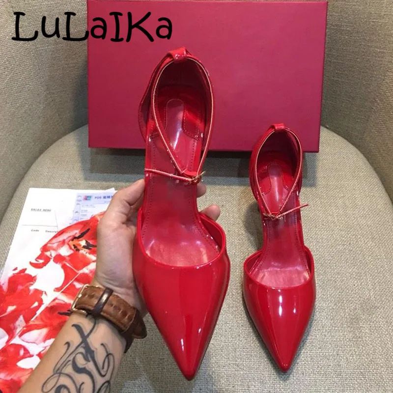 

2018 New Elegant Buckle Patent leather Ladies Pumps Summer Sexy Pointed Wedding Party Shoes Women High Heels Shoes Size 35-40