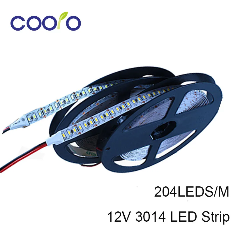 #Best DC12V NEW SMD 3014 LED strip 204 leds m, 5m lot IP20 Non waterproof, ribbon tape, LED strip 3014 Warm White,White,free shipping