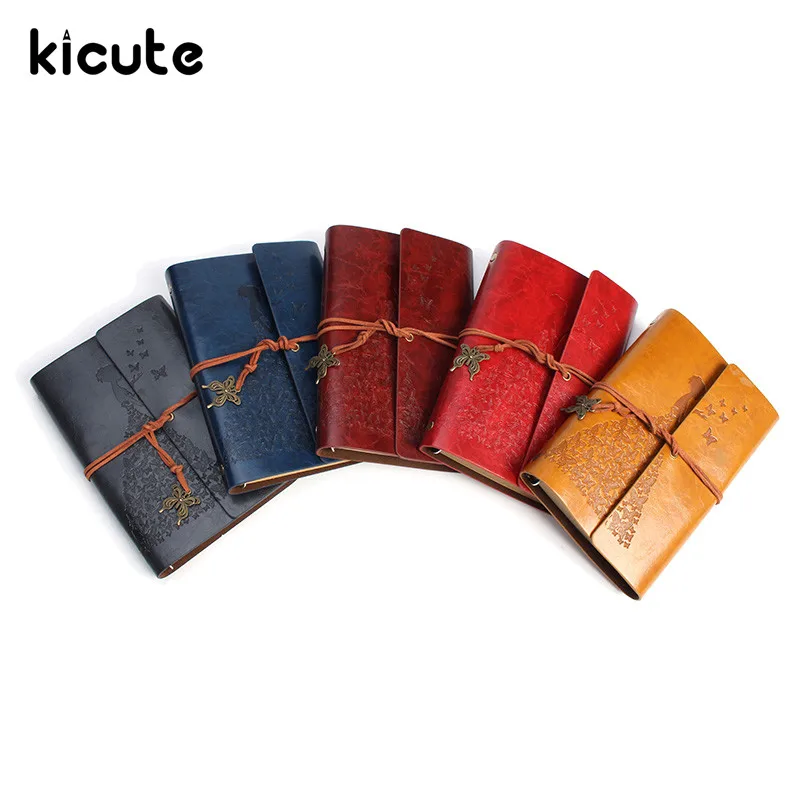

Butterfly Girls Leather Cover Notepad Vintage Travel Journal Notebook Kraft Paper Diary Book Planner Stationery School Supplies