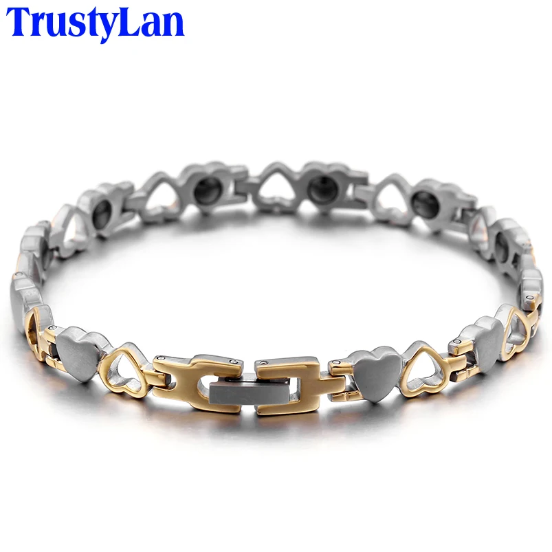 

TrustyLan Women's Magnetic Infrared Germanium Negative Ion 4-in-1 Healing Bracelet Gold Color Stainless Steel Ladies Bracelets