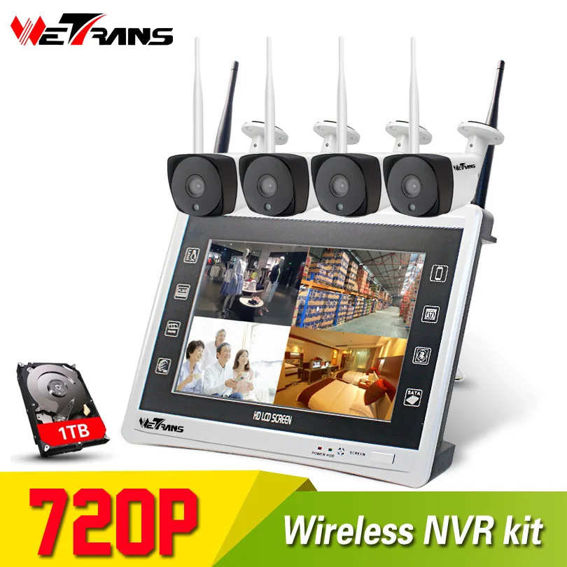 

Home Security CCTV System 4CH Wireless NVR 11 Inch LCD Display Night Vision Wifi Outdoor 1MP 720P HD Surveillance Camera Kit