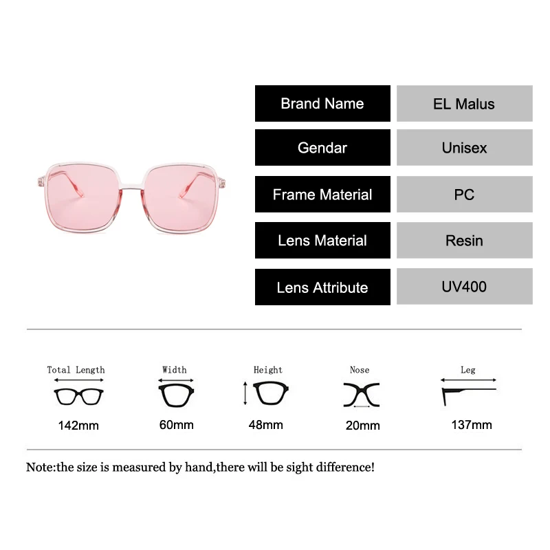 [EL Malus] женские солнцезащитные очки с большой квадратной оправой, мужские, коричневые, розовые линзы, серые оттенки, сексуальные женские солнцезащитные очки Oculos