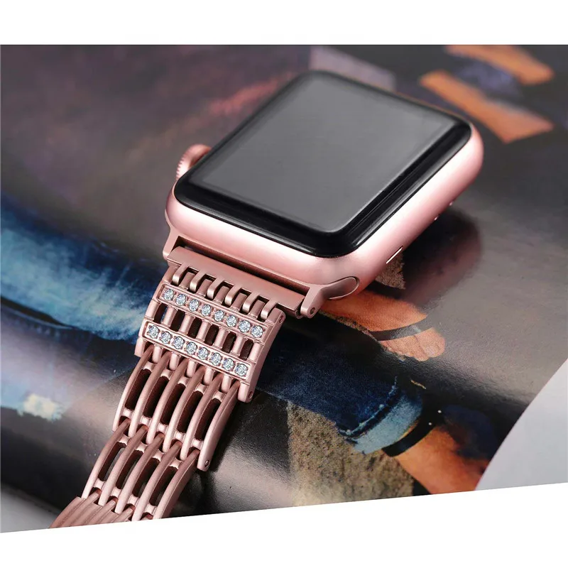 Нержавеющей стали полосатый алмазов ремень для Apple Watch группа 4/3/2/1 браслет браслеты для Iwatch Series44/42/40/38 мм