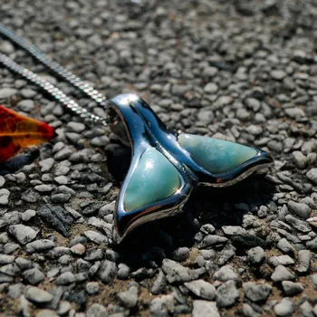 

DJ CH Trendy Natural Larimar Jewelry Whale/Fishtail Charm 100% 925 Sterling Silver Dolphin Tail Pendant For DIY Jewelry Gifts