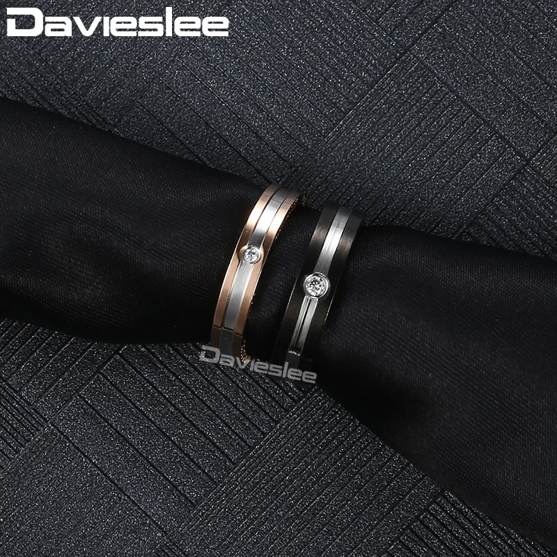 Davieslee Мужские Женские Нержавеющая сталь кольцо чистый фианит розовое золото