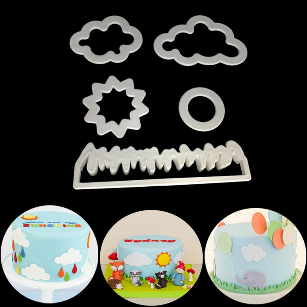 

5Pcs Plastic Cake Mold Cutter DIY Grass Sun Cloud Embossing Cookie Decorating Tool Fondant Reusable Sugarcraft