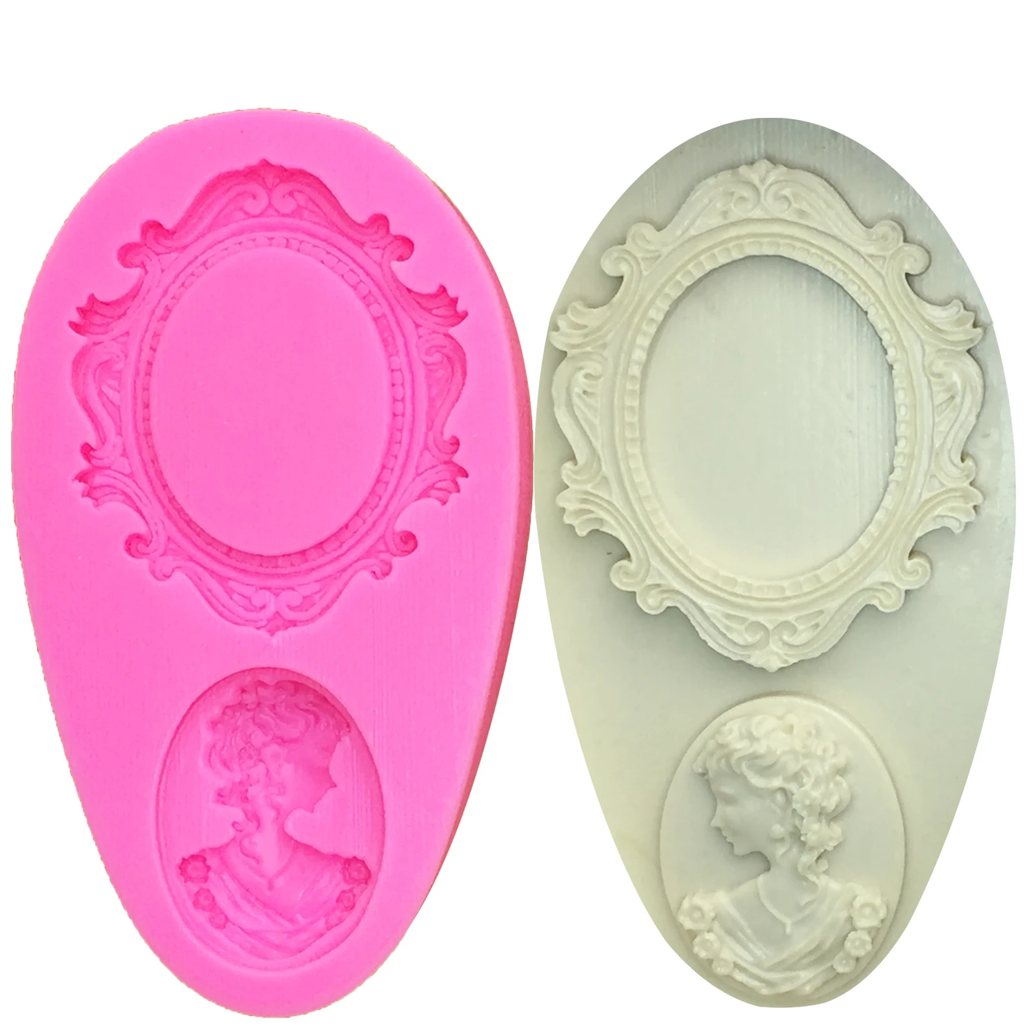 

M1082 Lady Head & Photo Frame shape Silicone Fondant 3D Cake Mold Cupcake Candy Chocolate Decoration Baking Tool moulds