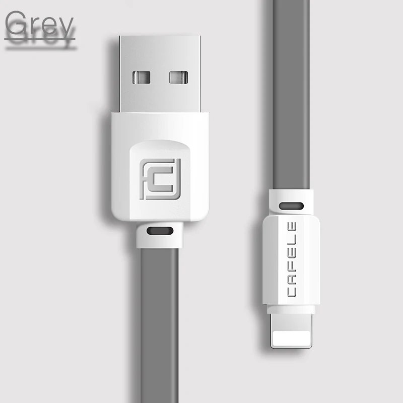 Cafele плоский заряжающий USB Зарядное устройство кабель для передачи данных для iPhone 5S, 6, 7, 8, X Xr Xs Max кабель USB 5V 2A зарядки синхронизация передачи данных кабель для передачи данных для iPhone - Цвет: Серый