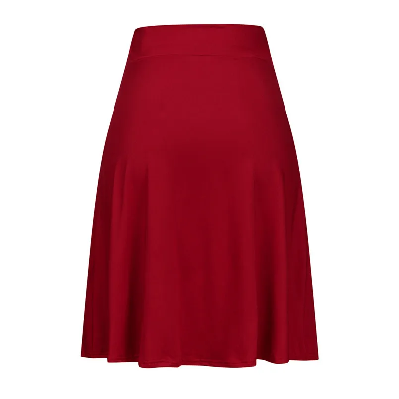 S-XXL Women Basic Solid Stretch Elastic High Waist Flare Pockets A Line Skirts Milk Fiber Thin Women Girls Short Skirts 35AP24 (2)
