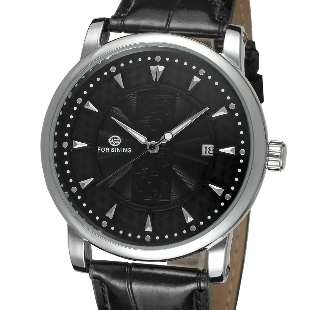 

Trend calendar black face creative three pointer surface belt automatic mechanical men's wrist watch