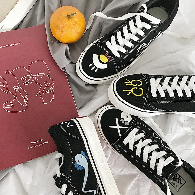 

2018 New Spring and Auttumn New Female Canvas Shoes Wild Students Harajuku Retro Hong Kong Casual Shoes