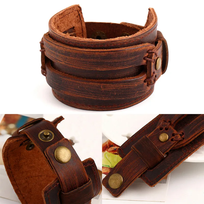 Buy Handmade Brown Vintage Braclet Men Wide Leather