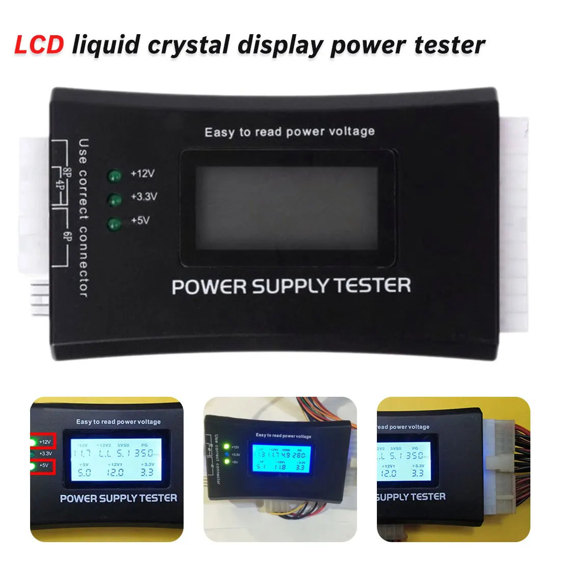 

Digital 20/24 Pin Power Supply Tester LCD Display PC Computer Checker Power Measuring Diagnostic Tester Tools