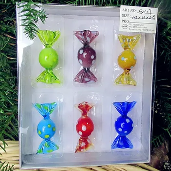 

Vintage Art Glass 6 Candies Handmade Blown Glass Sweets Sculpture Art Glass Collector Home Decor murano glass candy ornaments