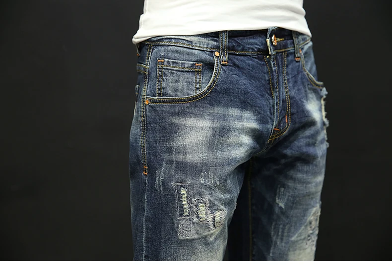 Ripped Jeans for Men Shorts Jeans Retro Frayed Streetwear Jeans Shorts Hip hop Denim Pants Casual