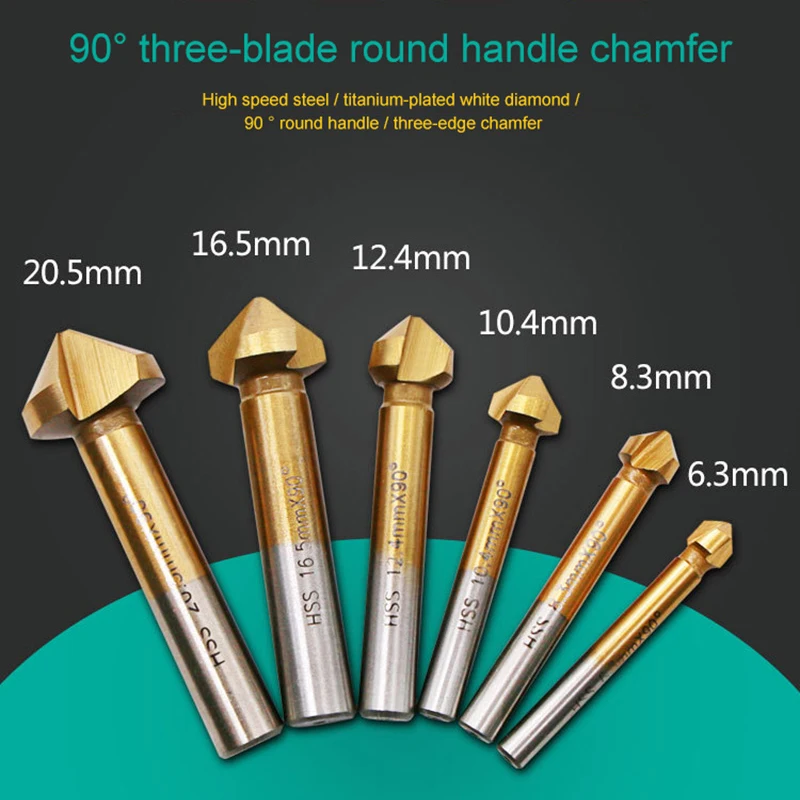 

6Pcs/Set 90 Degrees High Carbon Steel Woodworking Chamfer Woodworking Rotary Drill Hole Opening Tool For Drilling Tool