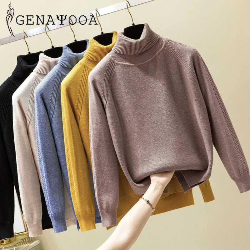

Genayooa Chic Cashmere Sweater Women Turtleneck High Quality Womens Pullover Long Sleeve Sweaters Knitted Soft Elastic Jumper
